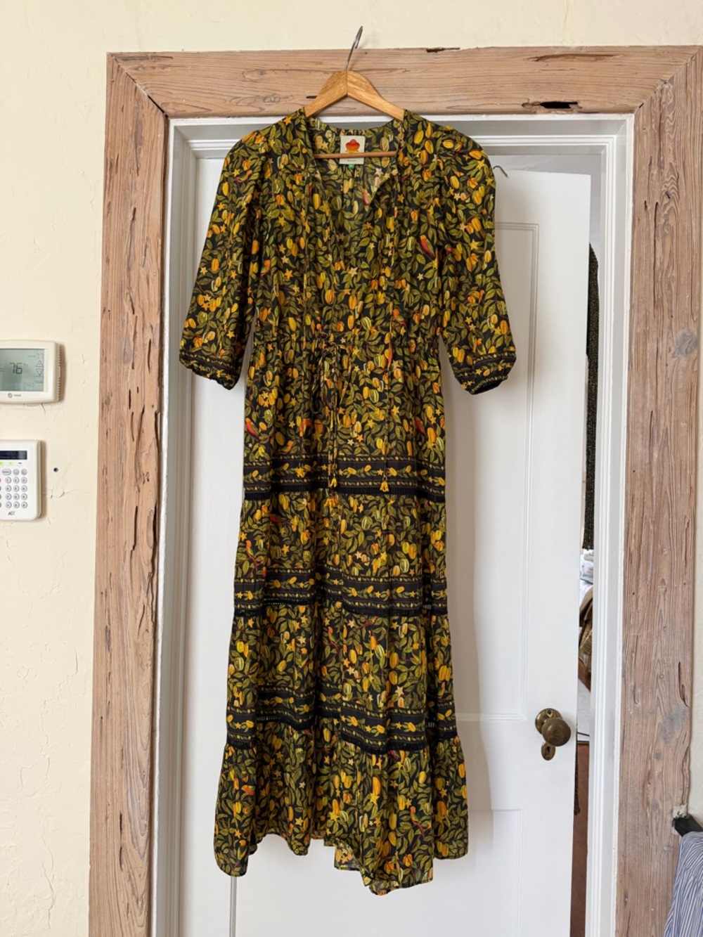 FARM Rio Olive Green, Black and Mustard Tropical Floral Tiered Maxi Dress - Picture 2 of 7
